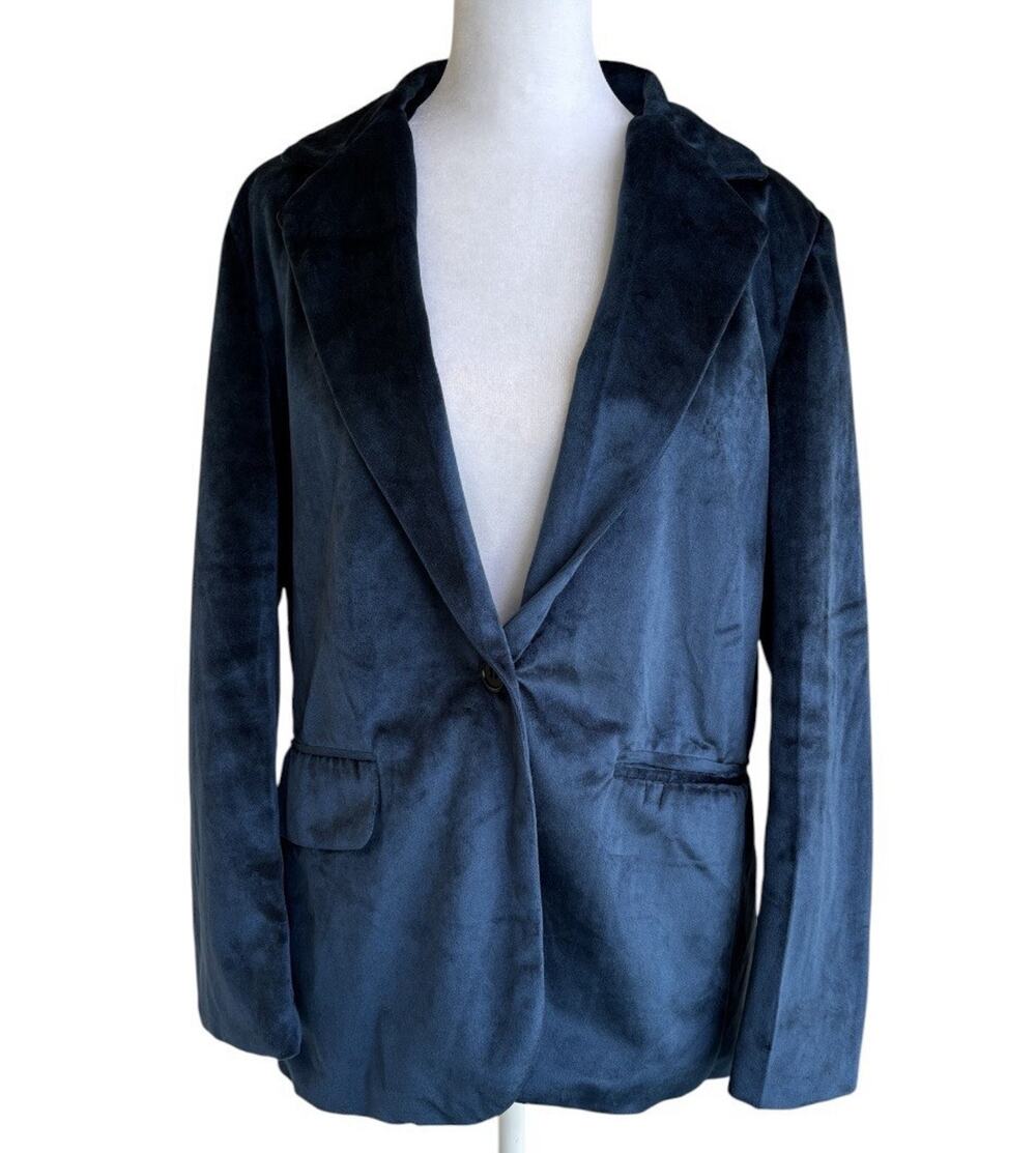 Hancy Vintage Style Dark Blue Velvet Blazer Jacket XL